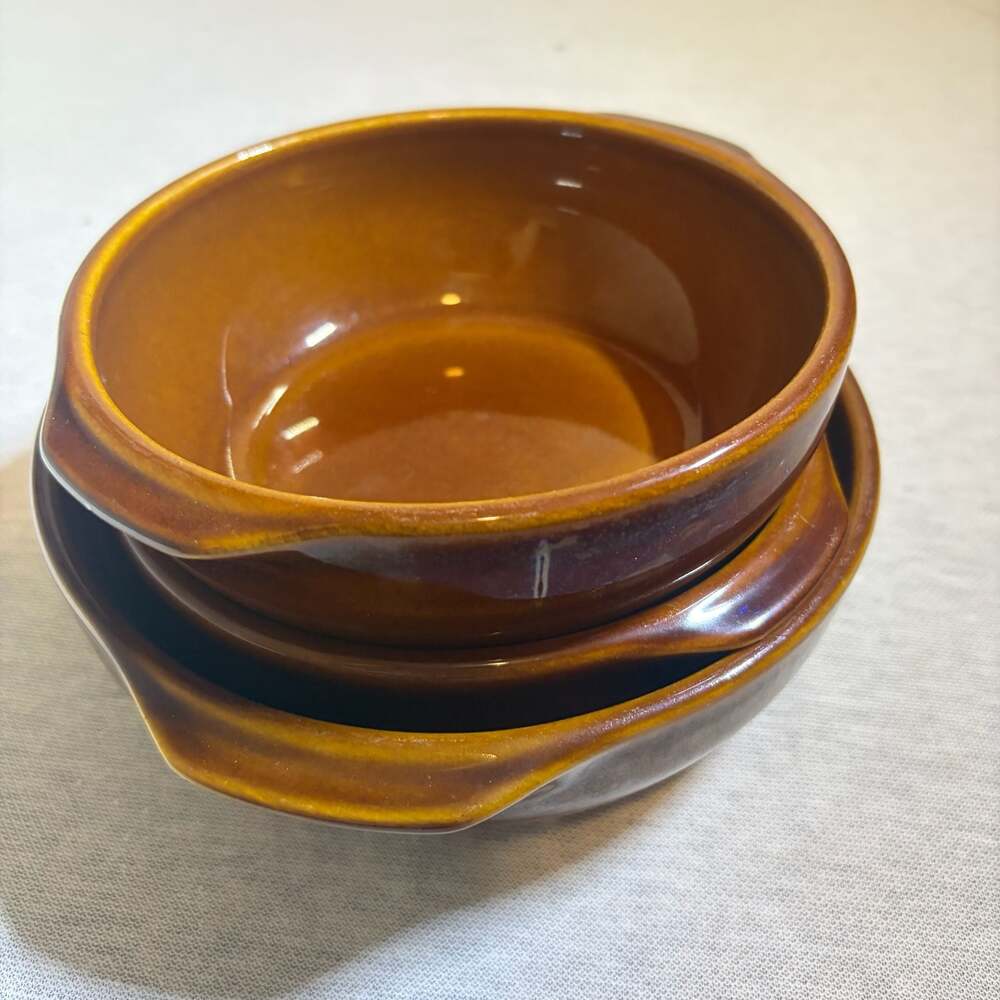 Emile Henry France Vintage Brown Stoneware Baking Bowls Set (Models 3105 & 3110)